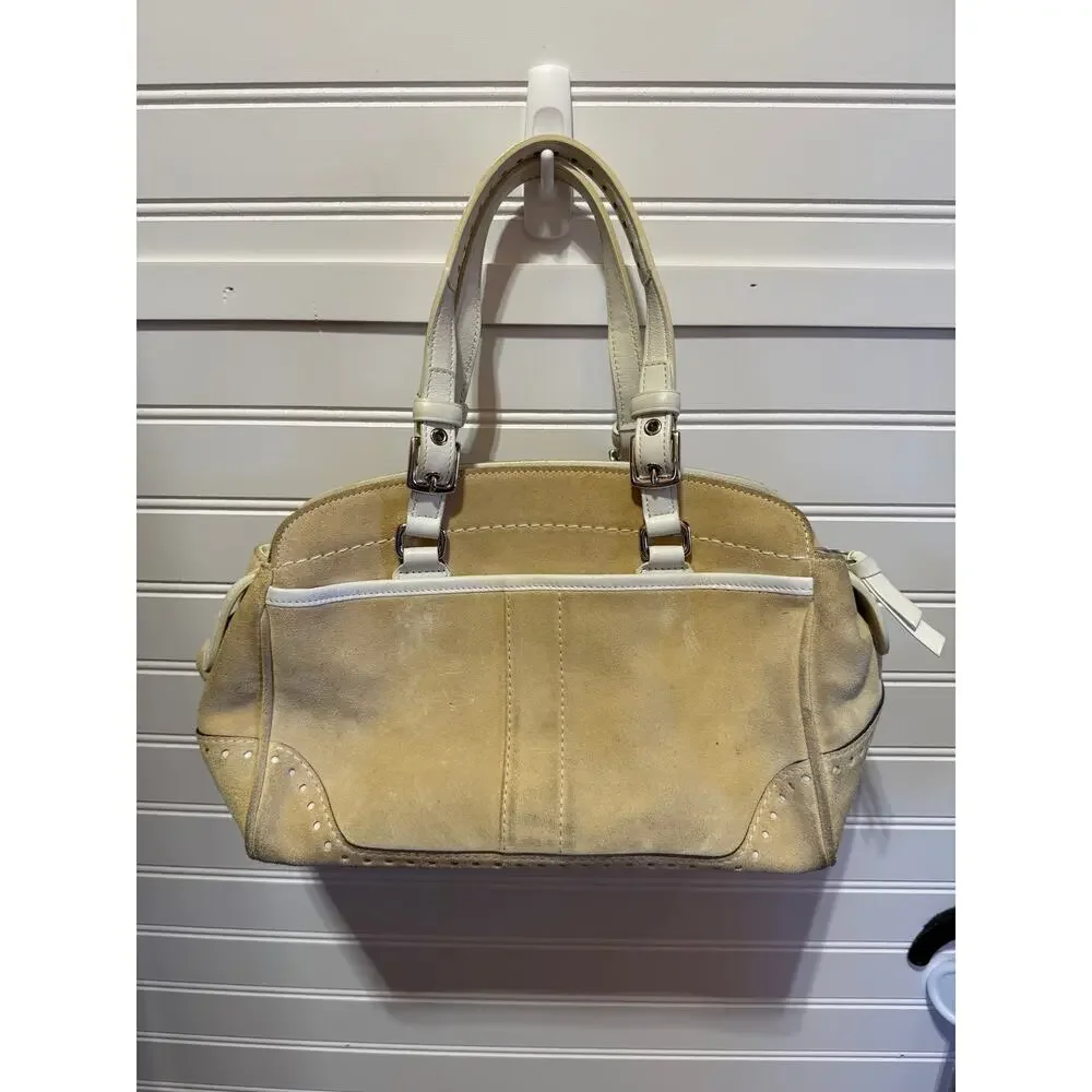 VTG Coach Yellow/Tan Suede with White Leather Trim Hampton Bag Style J04S-5081